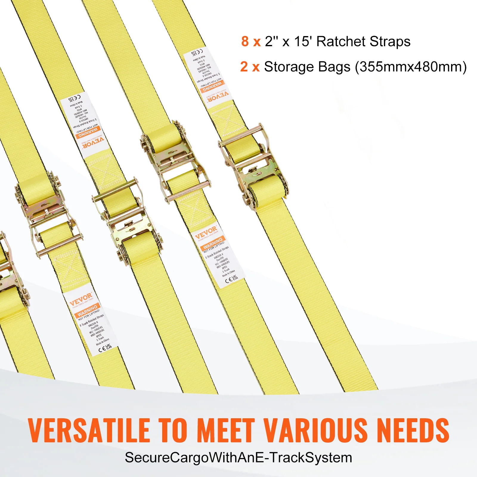 VEVOR 8pcs 4400Lbs Ratchet Tie Down Straps E-Track Heavy Duty Strap with Hook Loop for Moving Securing Cargo Lawn Equipment