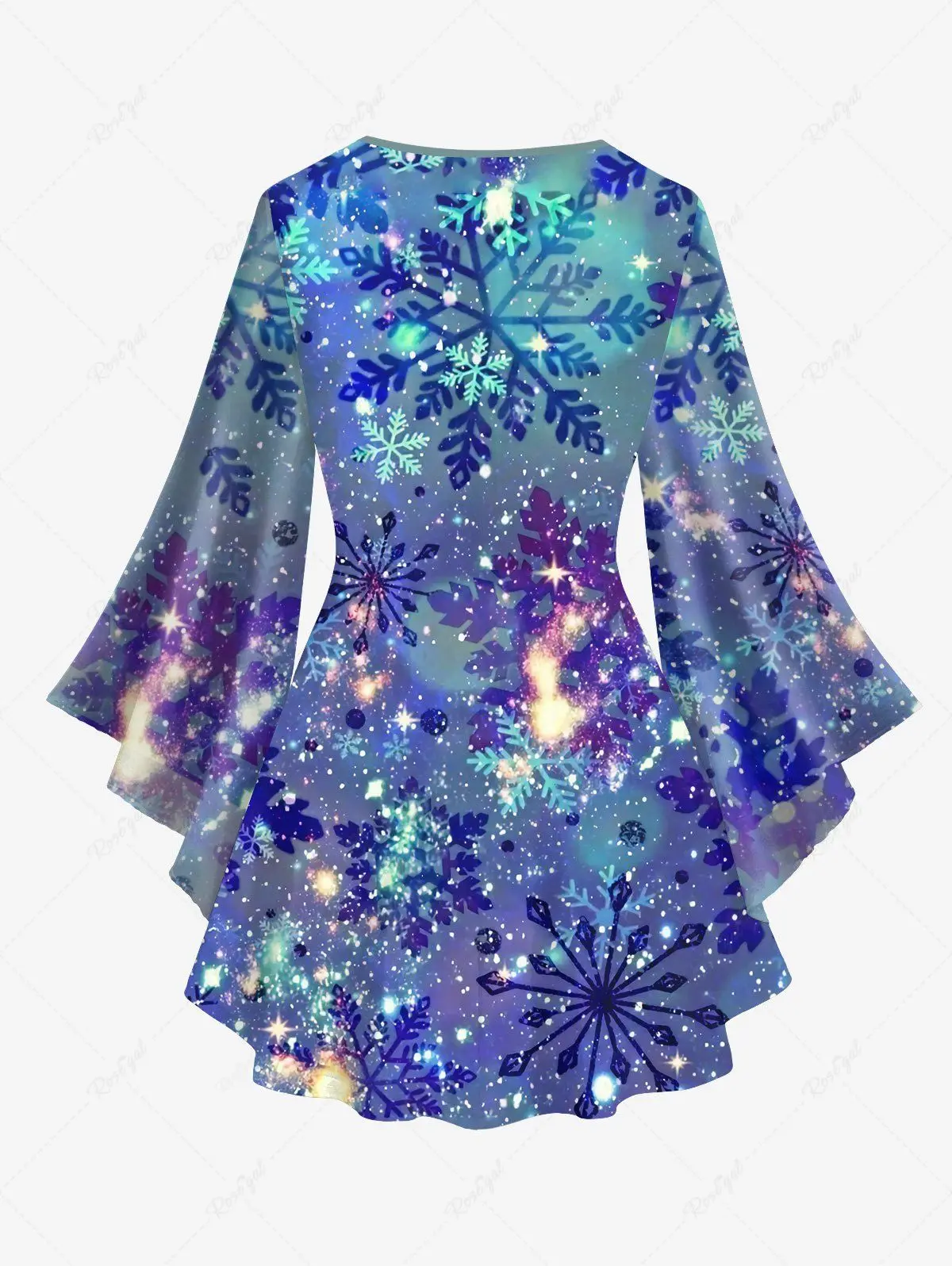 Crisscross Flare Sleeve T-shirt or Flare Pants Casual Matching Set For Women Ombre Galaxy Glitter Snowflake 3D Print Suit