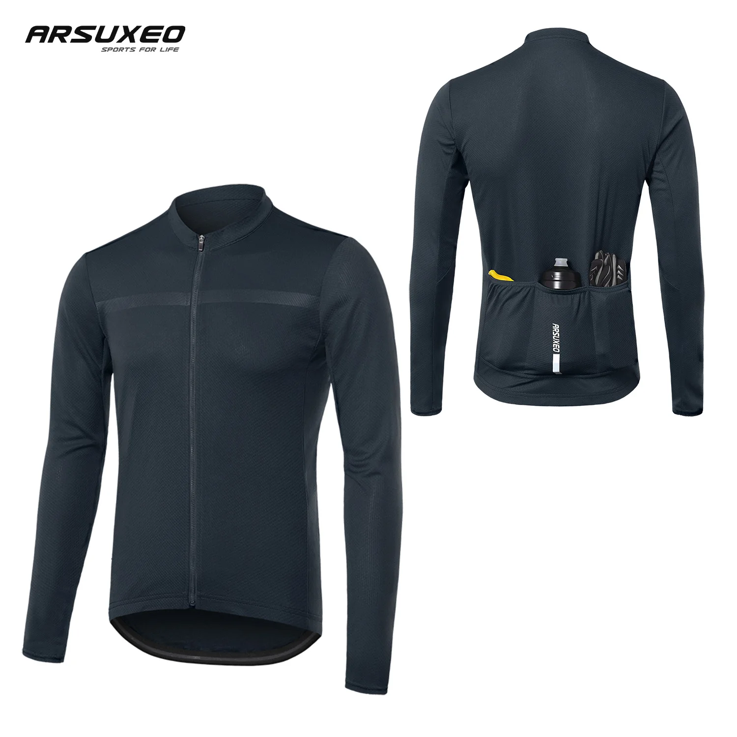 ARSUXEO Men s Cycling Jersey Long Sleeve Slim Fit MTB Bike Road Biking Bicycle Clohting Male Shirt Breathable