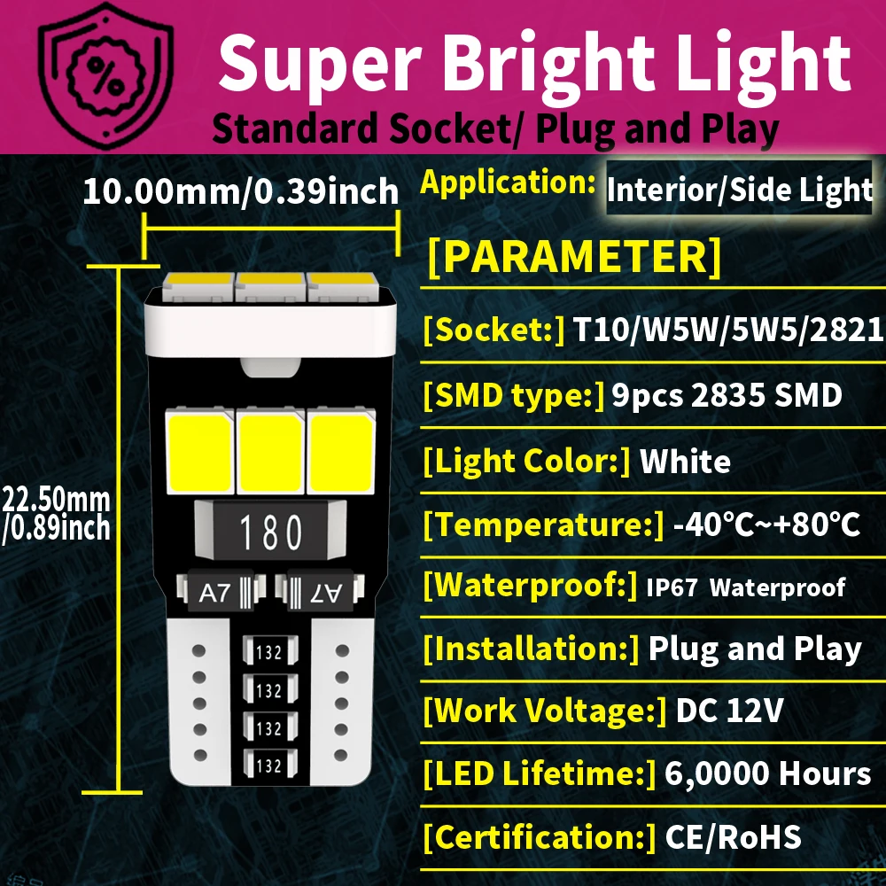 4x W5W T10 Led Canbus Car Interior Lights Parking Side Vehicles Clearance Lamp License Plate Bulb 12v For Dacia Duster 2011~2023