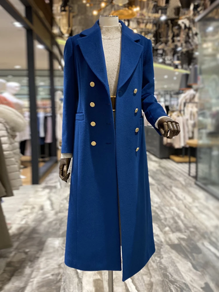 IEQJ High-end Design Double Breasted new Woolen Coat For Women Notched Neck Long Sleeve Vintage Overcoat 2023 New 2025 Clothing 3WQ8538