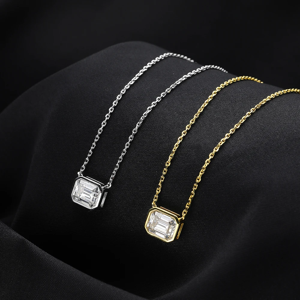 KNOBSPIN 10ct Emerald Cut Moissanite Pendant Lab Diamonds with GRA Certificates s925 Sterling Silver Wedding Necklaces for women
