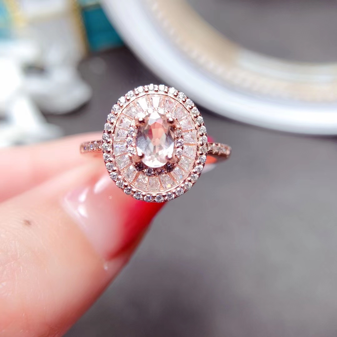 for Engagement 100% Natural Pink Beryl Ring Sier Real Morganite Jewelry