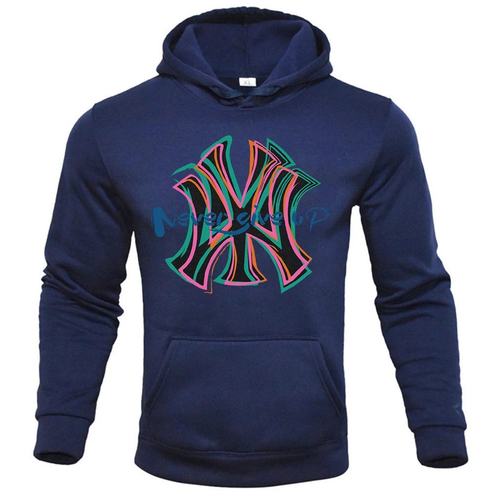 'Never give up' letter print new 2023 men's casual loose hoodie pocket new drawstring 2025 hoodie men's fleece hoodie pullover