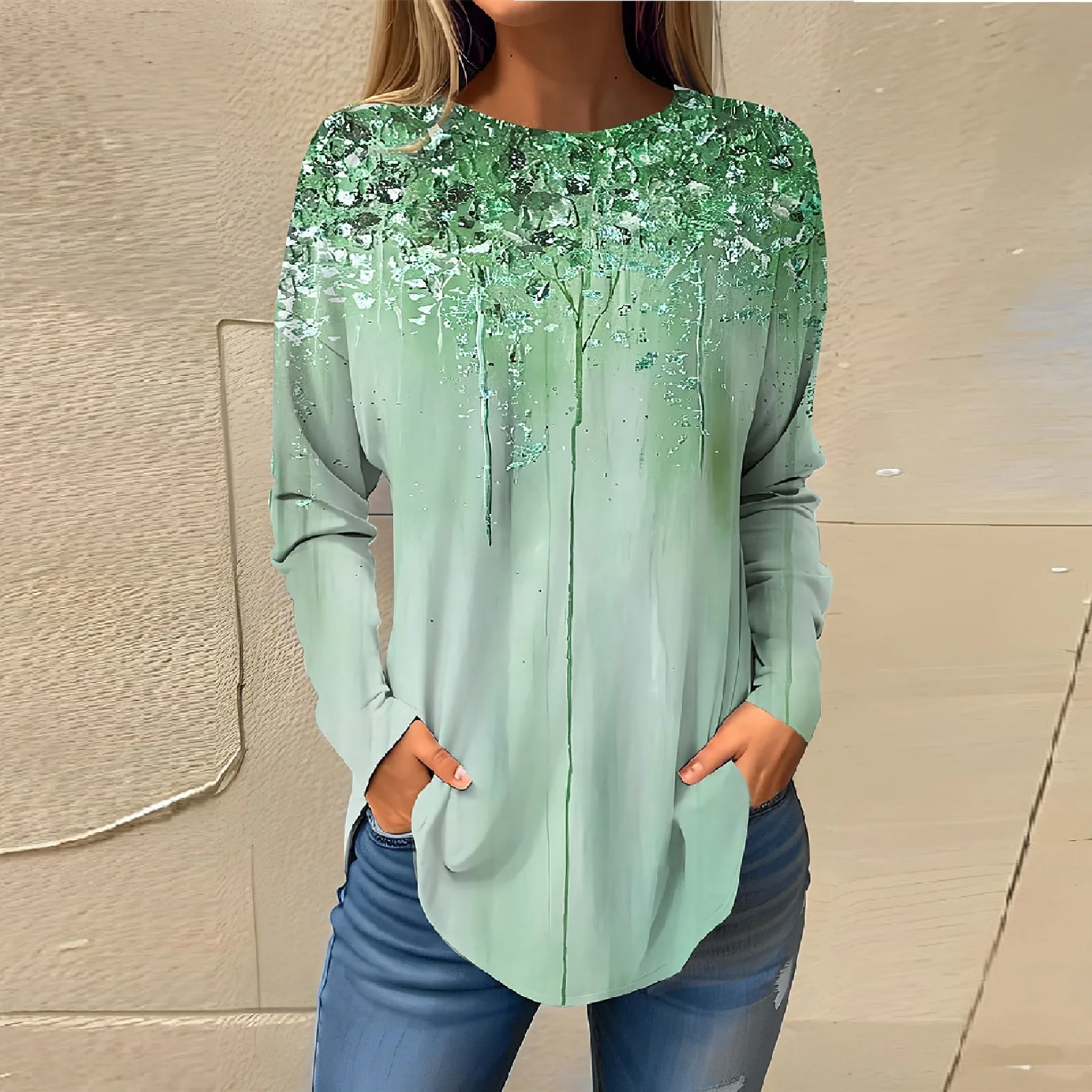 Women's Top Pullover Casual Long Sleeve Happy new New Year 2024 Long Sleeve 2025 Shirts Sweatshirt Retro Printing Printed Round Neck Tops