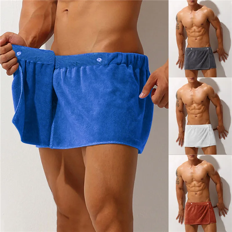 New Men Shorts Bathrobe 2025 Sleep Bottoms Microfiber Pamas Men new Nightwear Short Towel Pants Side Split Bathrobe Culottes Soft