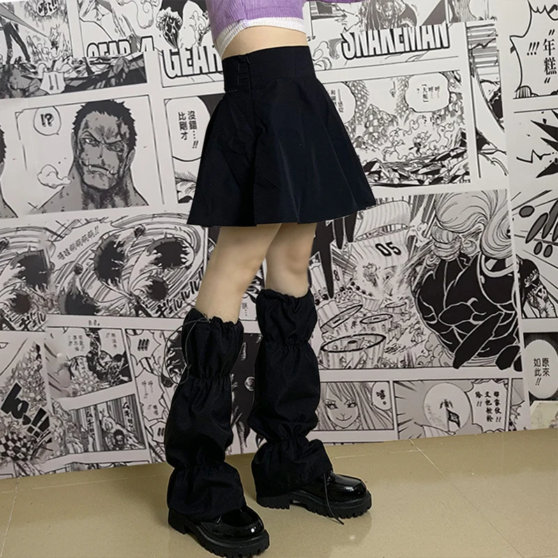 Women 2025 Dark Gothic Black new Leg Warmer Japanese Ninja Haruku Punk Long Sock Drawstring Calf Length Foot Cover Cool Streetwear 2023