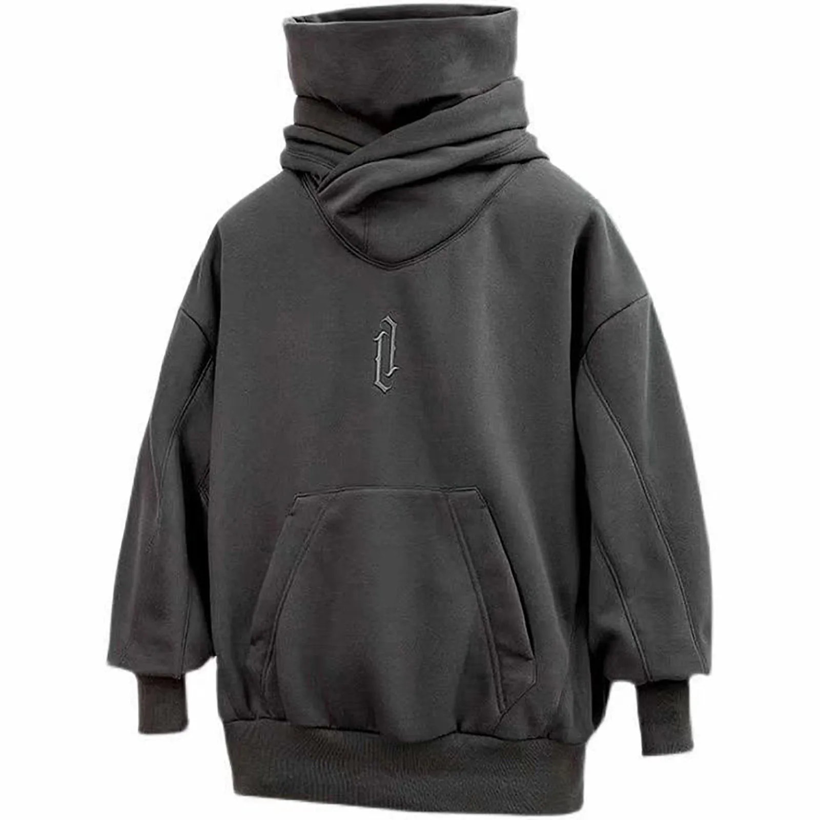 Autumn Winter Turtleneck Hoodie Solid Color Hooded Long Sleeve Oversized Hip Hop Streetwear Male Ninja Style Oversize Sweatshirt