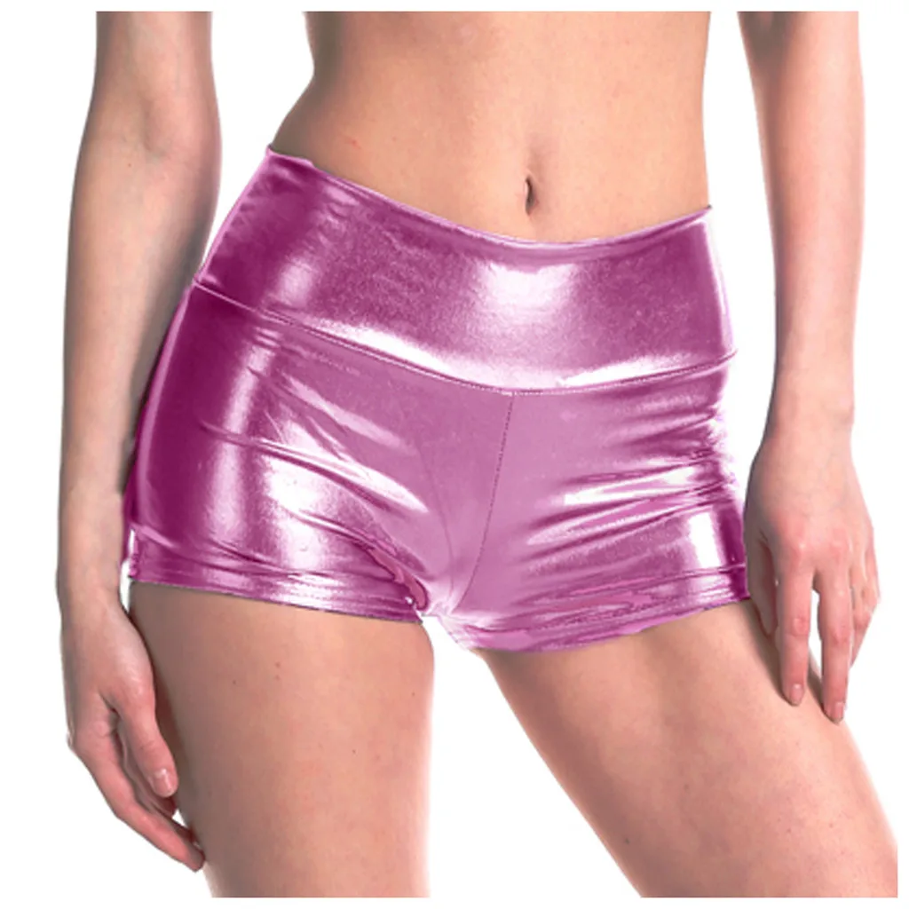 Shiny Dance Woman Shorts Sexy Adult Silver Metallic Shorts Rave Booty Shorts Mid Waist Cheer Shorts Sexy Nightclub Shorts