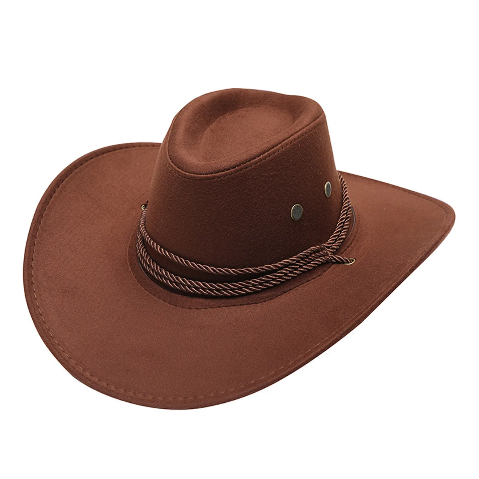 Summer Men Sun Women Hat Solid ddmysmile Color Cool Western Cowboy Hat Plain Solid Color Peaked Cap Large Western Rope Knight Cowboy Hat Smile