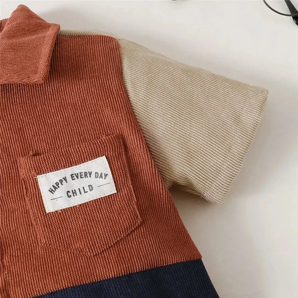 1-6 Boy Years Kids 2PCS Suit Color Blocking Shirt+Solid Color Shorts Handsome All Match Wear Summer Daily Clothes for Boy Shirt+Solid smile Shirt+Soli