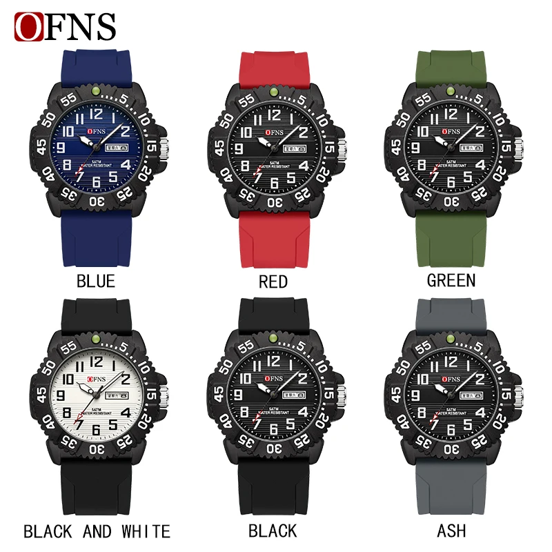 OFNS Top Brand Luxury Man Wristwatch Waterproof Luminous Date Silicone Men's Watches Sports Men Watch Casual Quartz Male Clocks