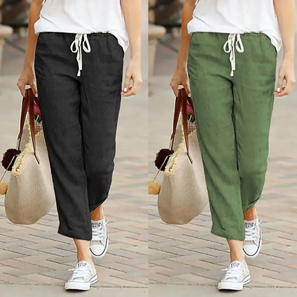 Mid-Rise Trendy Elastic new Waist Ninth Casual Pants Lightweight 2025 Casual Pants Drawstring elastic waist home