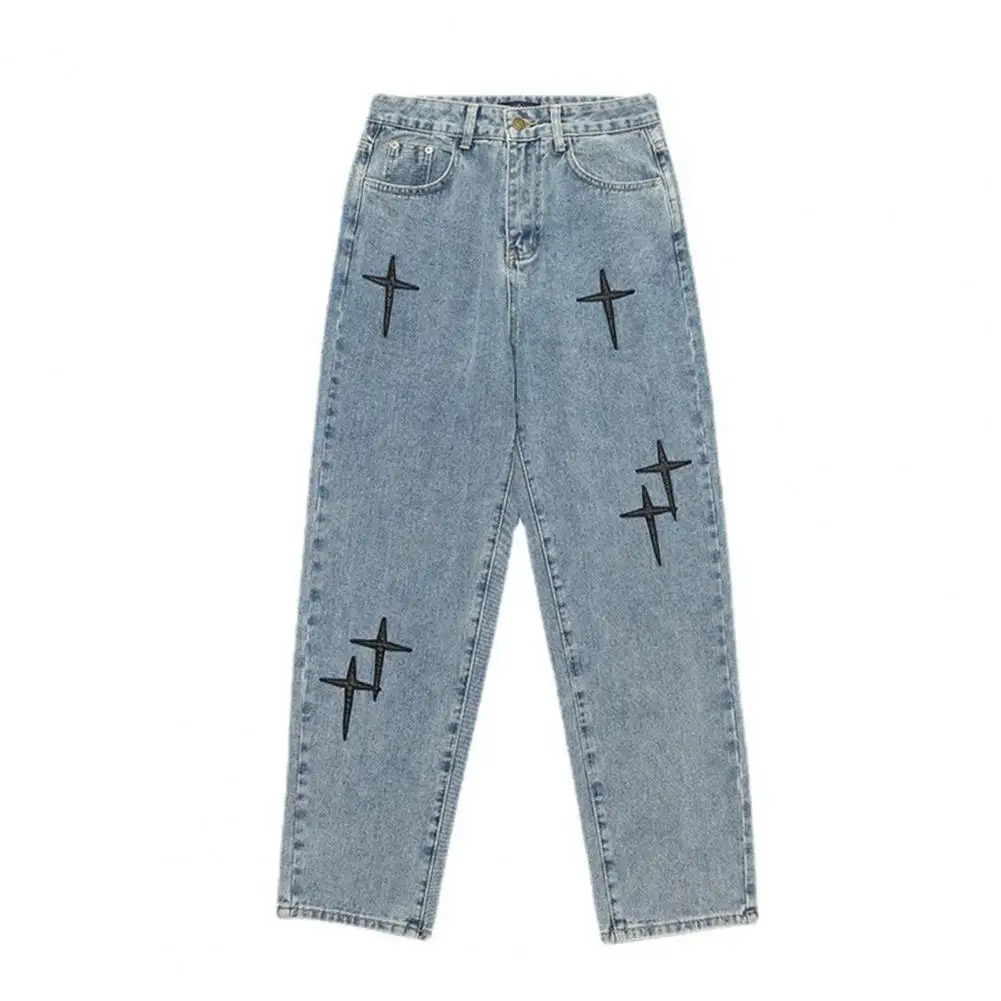 Men Loose Pants Men Jeans Vintage Embroidered Wide Leg Men's Jeans Stylish Streetwear with Soft Breathable Fabric Hip Hop Vibes