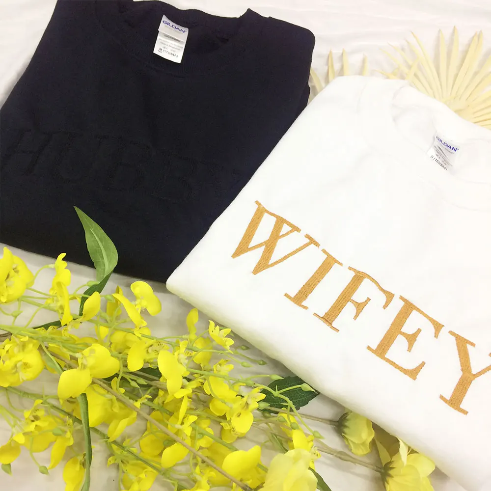 Embroidered WIFEY HUBBY Sweatshirts Couples Engagement Gift Mrs Bride 2025 Groom new Crewneck Embroidered Sweatshirts Bachelorette Unisex