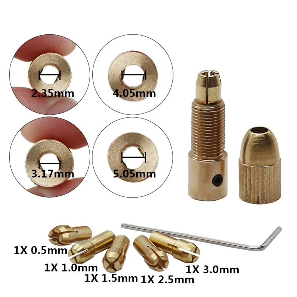 7pcs/set Mini Drill Chuck new For Electric Motor Shaft Drill Bit Tools Drill 2025 Brass Dremel Collet Chuck Adapter 2.35/3.17/4.05/5.05mm