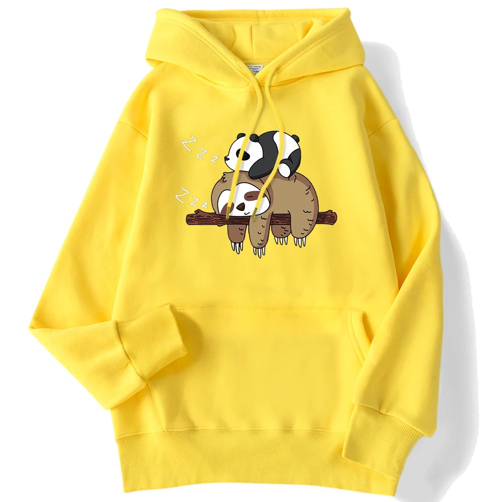 Winter Women Hoodie Panda Lying On A Sloth Kawaii Print Pullover Pocket Drop Sleeves Hoody Loose Warm Tops Funny Female Clothes