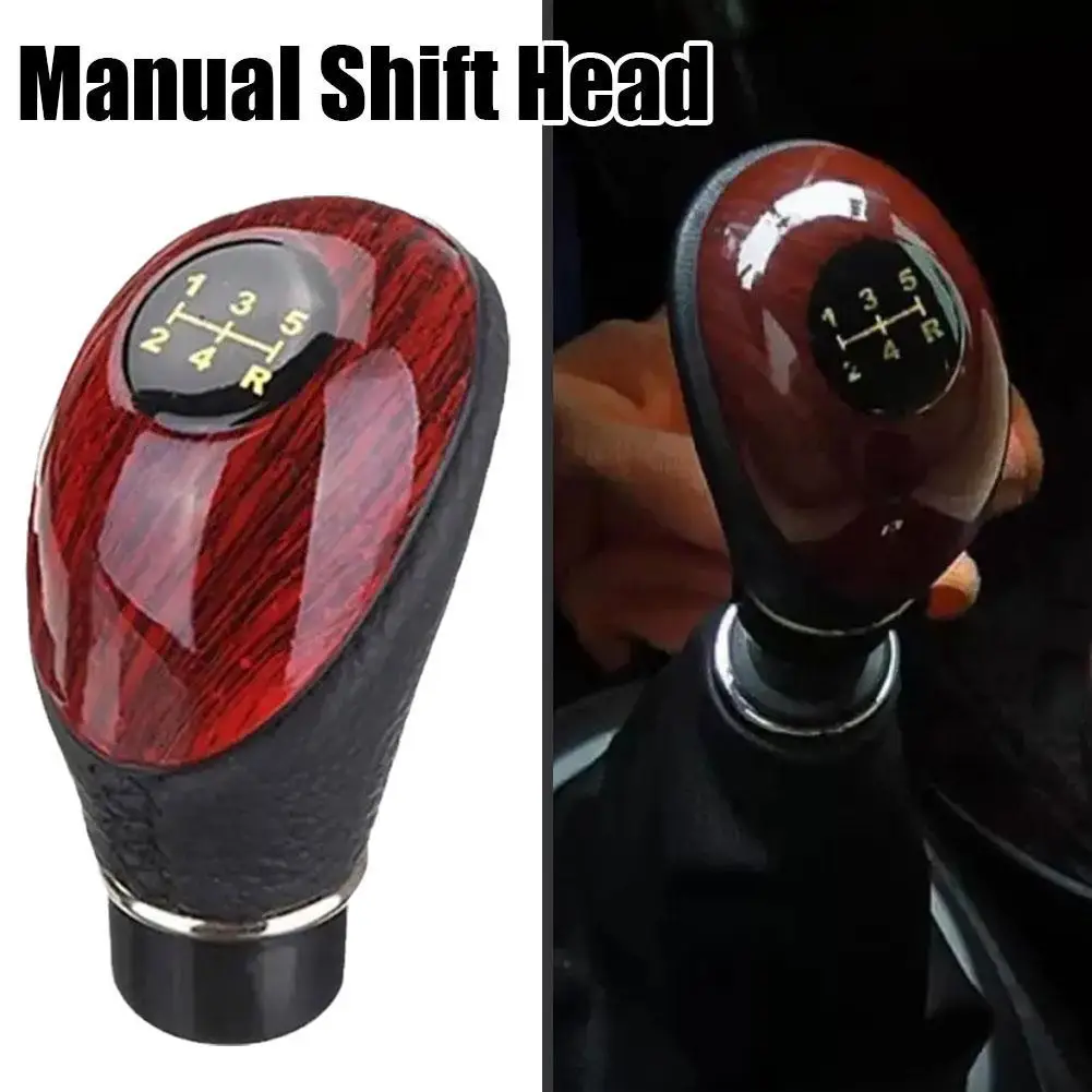 Universal Car Manual 5 Speed Knob PU Leather Wooden Gear Cover Shift Lever Stick Automotive Interior Accessories