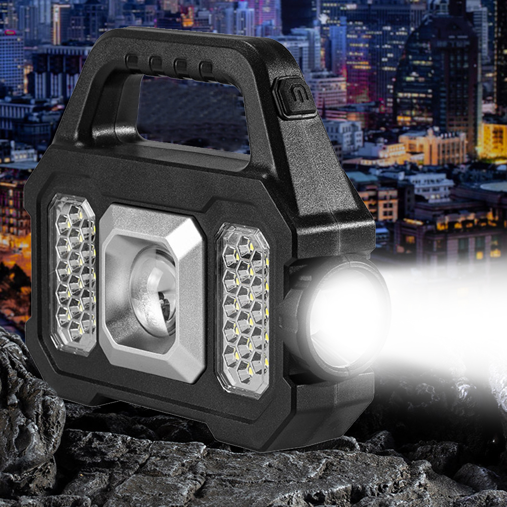 Non-Slip Searchlight LED Portable Waterproof Solar Work Spotlight Lamp Multifunctional With Side Light for Mountaineering Hiking smile