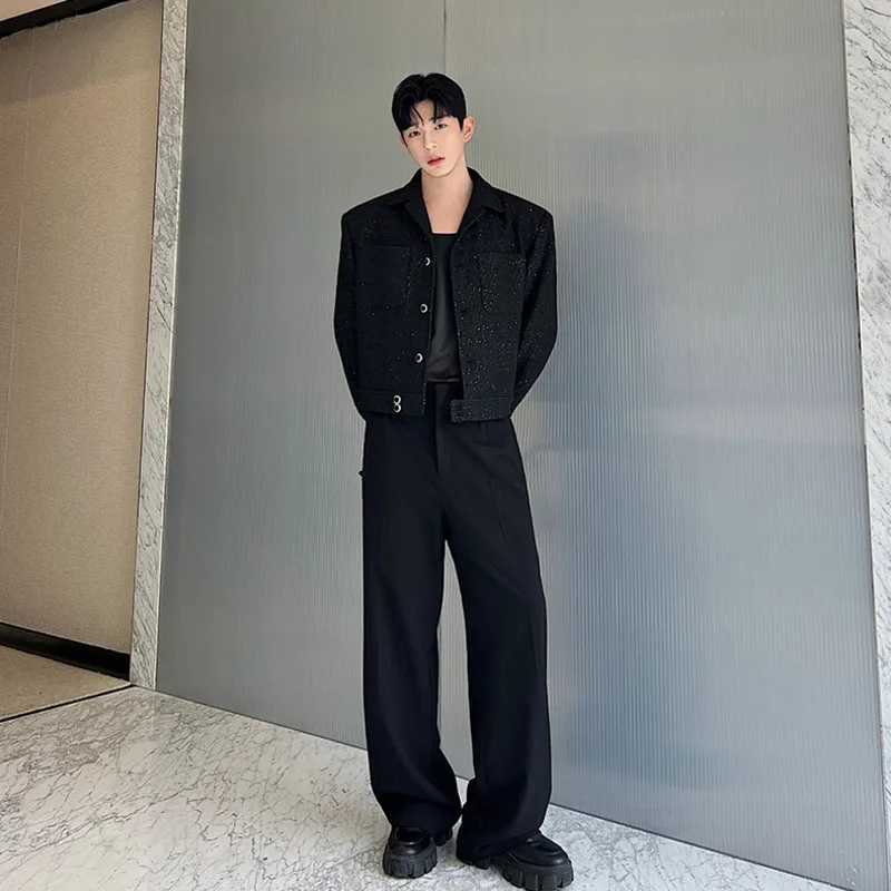 NOYMEI 2025 Temperament All-match Sqeuins Men's Short Blazer Autumn Winter 2024 New Black Lapel Fashionable Korean new Suit Jacket WA2626