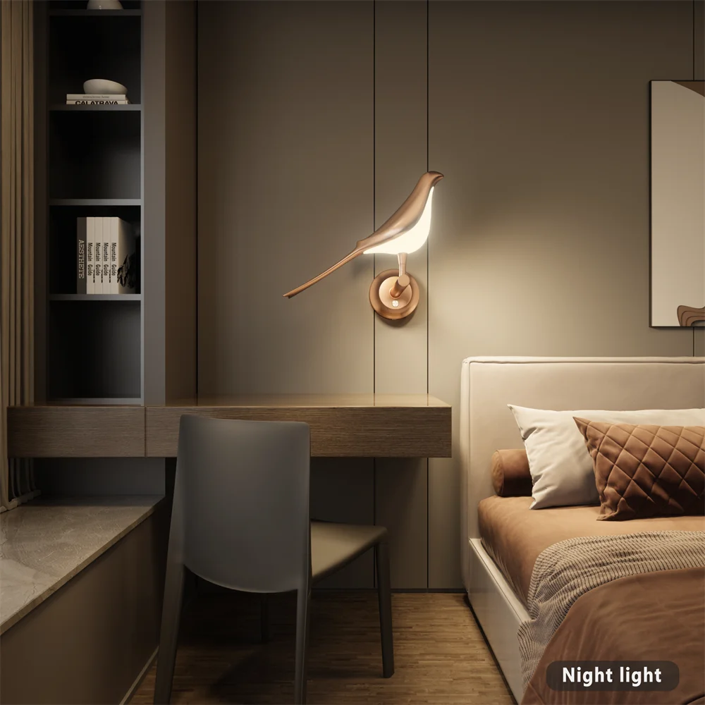 LED Wall Lights Golden Bird Wall Lamp Parlor Bar Bedside Hanging Light Novelty Rotatable Wall Lamp Bedroom Bedside Indoor Sconce