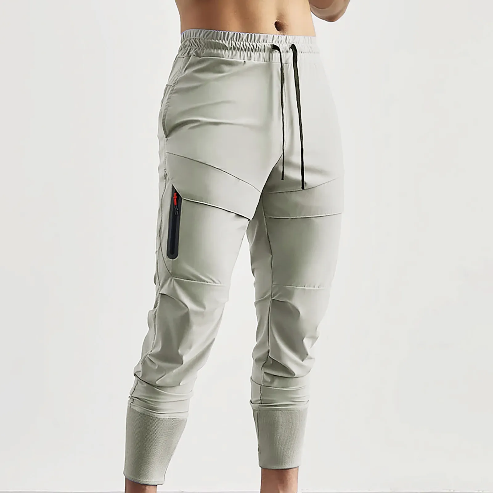 Men S Slim Casual Sports Pants Zipper Pocket Breathable