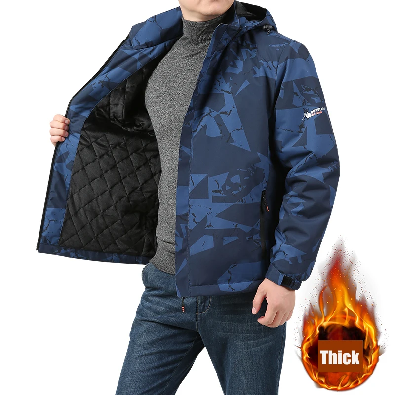 2023 Hooded Hiking Cycling Jacket Men Thick Warm Outdoor Bomber Jackets Waterproof Windbreaker Casual Cargo Jackets Mens Coats