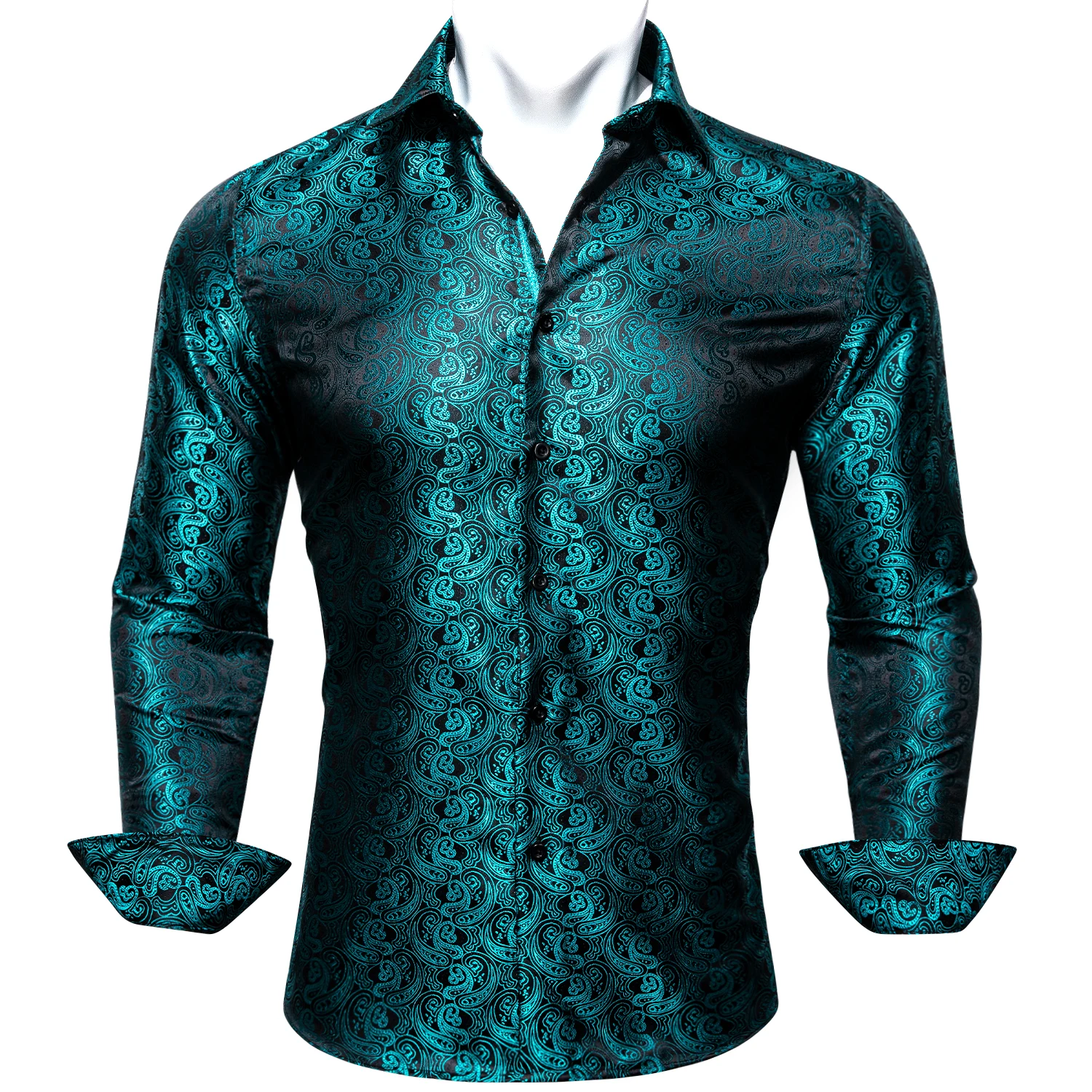 Designer Shirts for Men Silk Blue new 2025 Green Teal Beige Purple Red Gold Yellow Paisley Flower Long Sleeve Regular Spring Autuman Tops