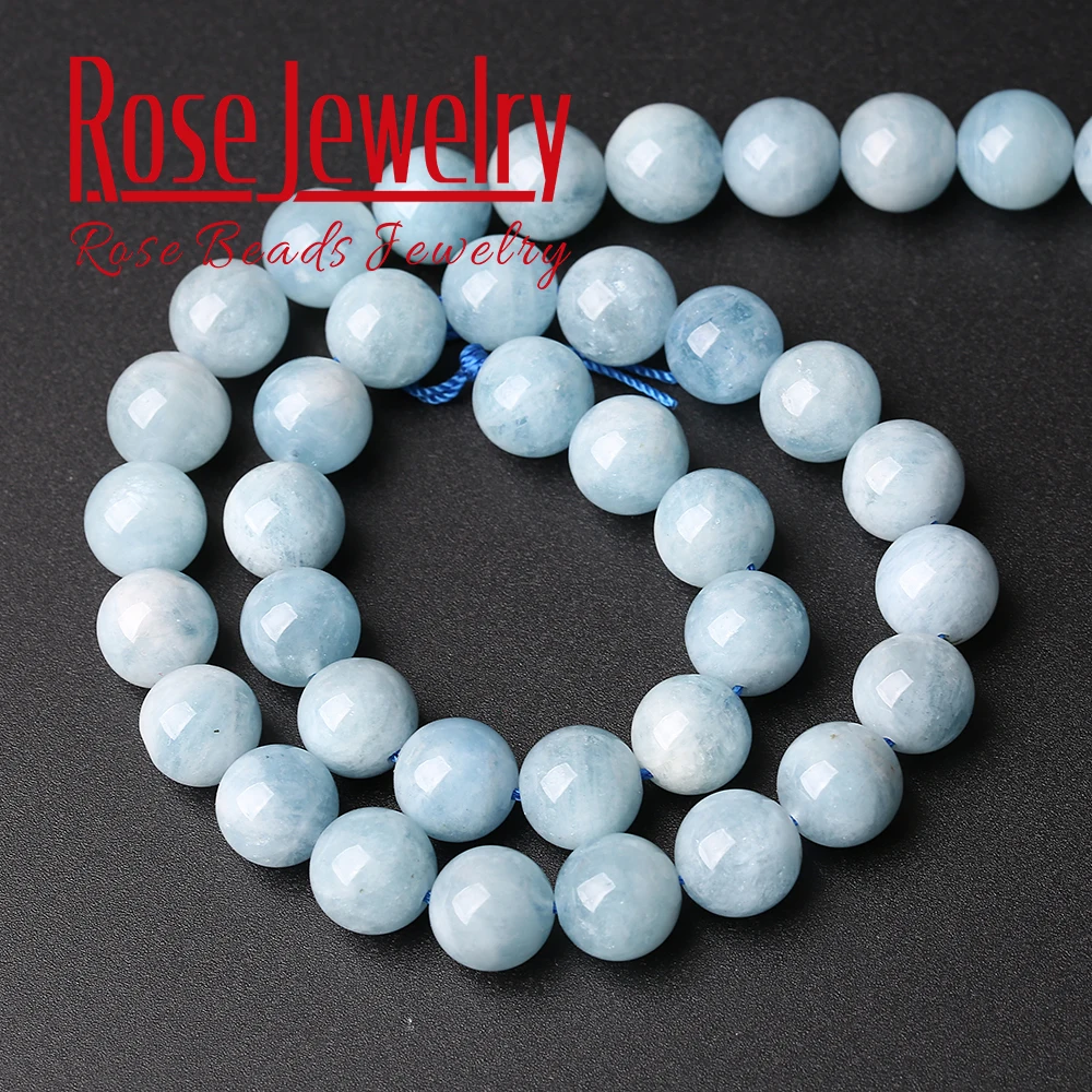A+ Natural Aquamarines Stone Round Loose Spacer Beads 15" Inches 4/6/8/10/12 Mm Pick Size for Jewelry Making Bracelet Necklace