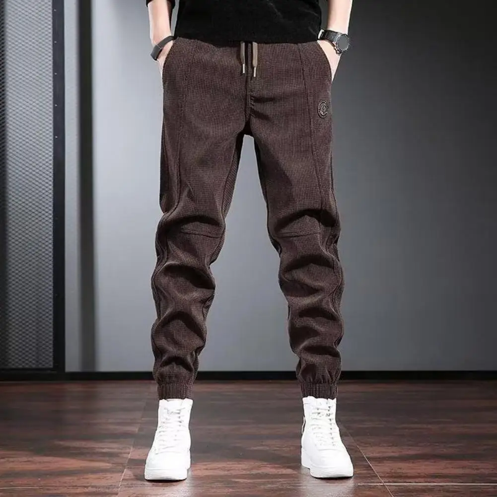 Winter Pants Men Work Wear Baggy Brushed Joggers Streetwear Elastic Waist Male Korean Designer Corduroy Plush Thicken Trousers