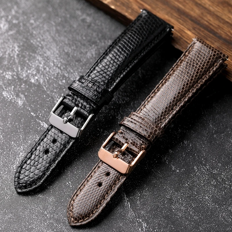 Lizard leather Wathband 18 19 20 21 22MM Black And Brown Soft Bracelet Suitable For Men's Leather Strap Soft Bracelet