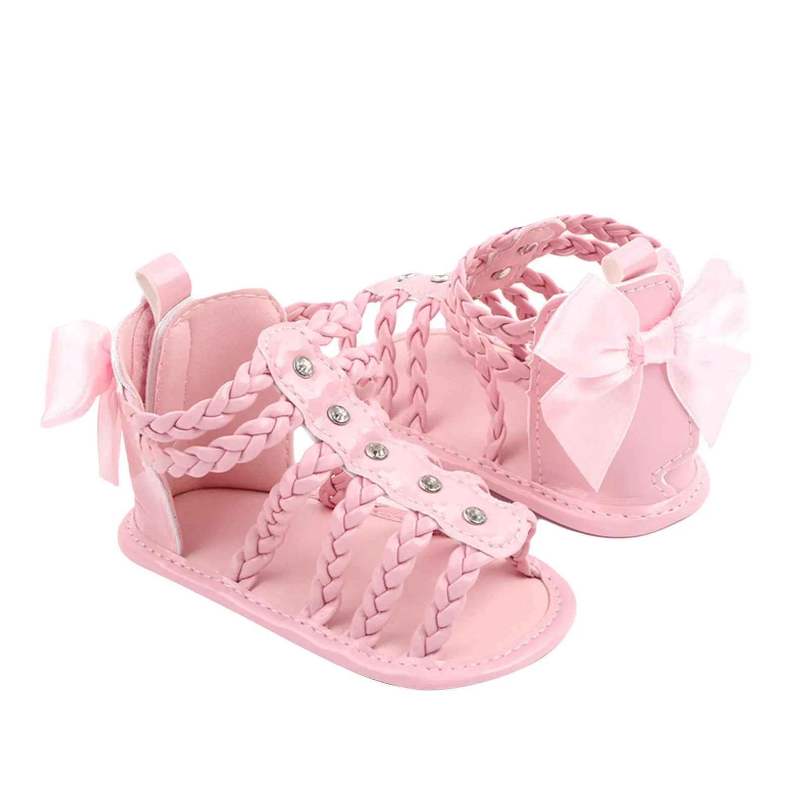 Pudcoco Infant Newborn Baby Girls Summer Sandals, Anti-Slip PU new Leather Hollow Out Flat Shoes with 2025 Back Bow
