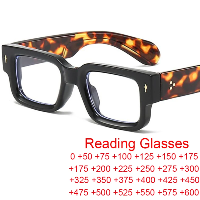 Vintage Rectangle Men's Presbyopic Glasses Luxury Brand Thick Frames Anti Blue Rays Square Reading Glasses Men Women Okulary