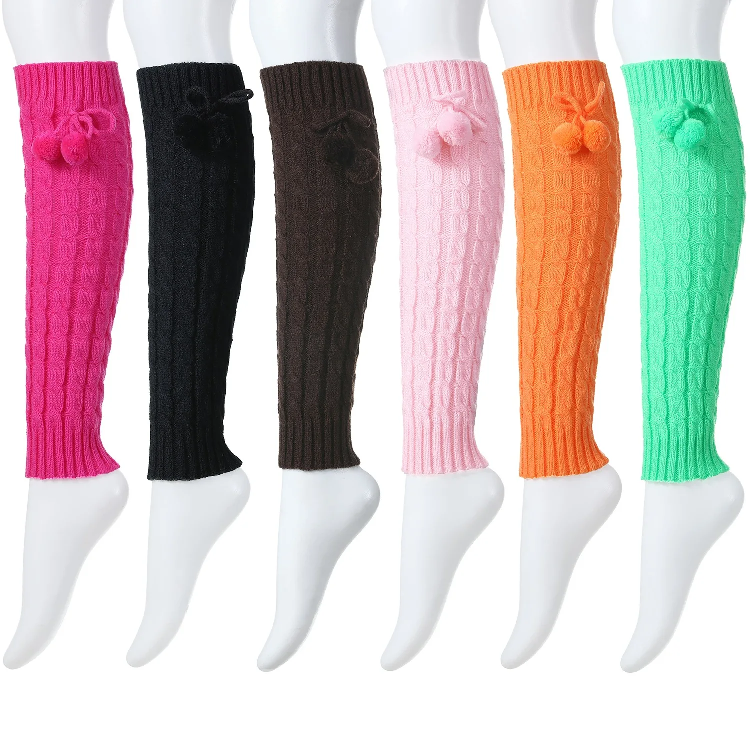 Women Autumn Winter New Knitted Foot Cover word Twist Hanging Wool Ball Pile Socks Warm Leggings Legs Warmer 5