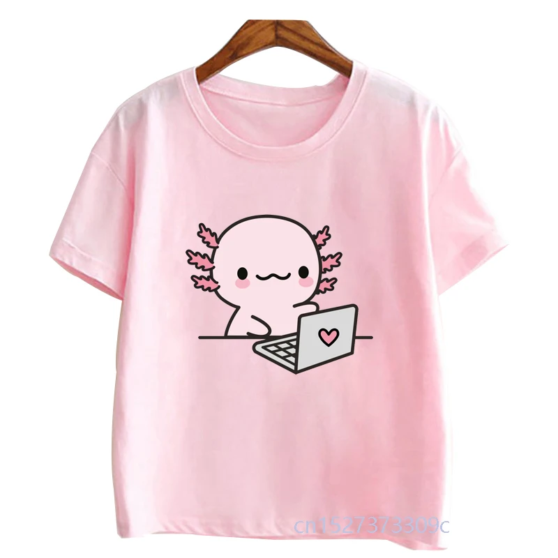 Cute Pink Axolotl new Print Toddler Girl Tshirts 2025 Comfy Versatile Summer Streetwear Kids Clothes Children's Pink T-shirt