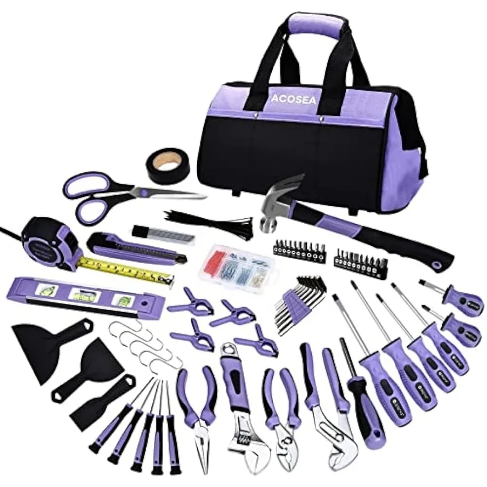Purple Tool Set ACOSEA Piece Sets for Women Kit with Inch Wide Mouth Open Bag The
