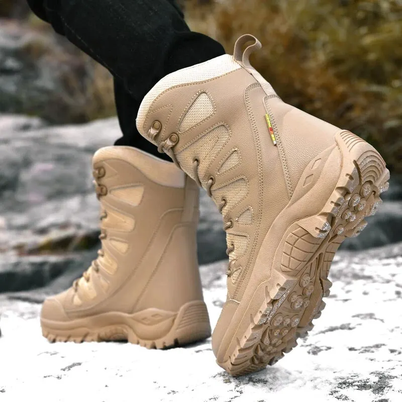 2024 new Winter New Warm Plush Snow Boots Waterproof Leather Men's 2025 Outdoor Anti Slip Work Combat Desert Motorcycle Shoes