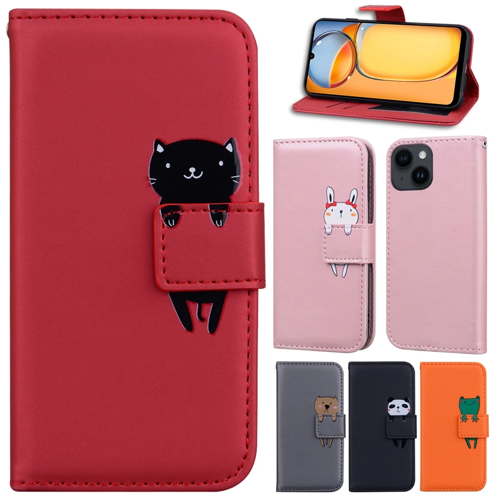 For Case Phone Lovely iPhone 15 14 13 12 11 Pro Max Mini X XS XR 10 7 8 6 6S Plus SE3 SE 2022 2020 Flip Wallet Cover Coque smile