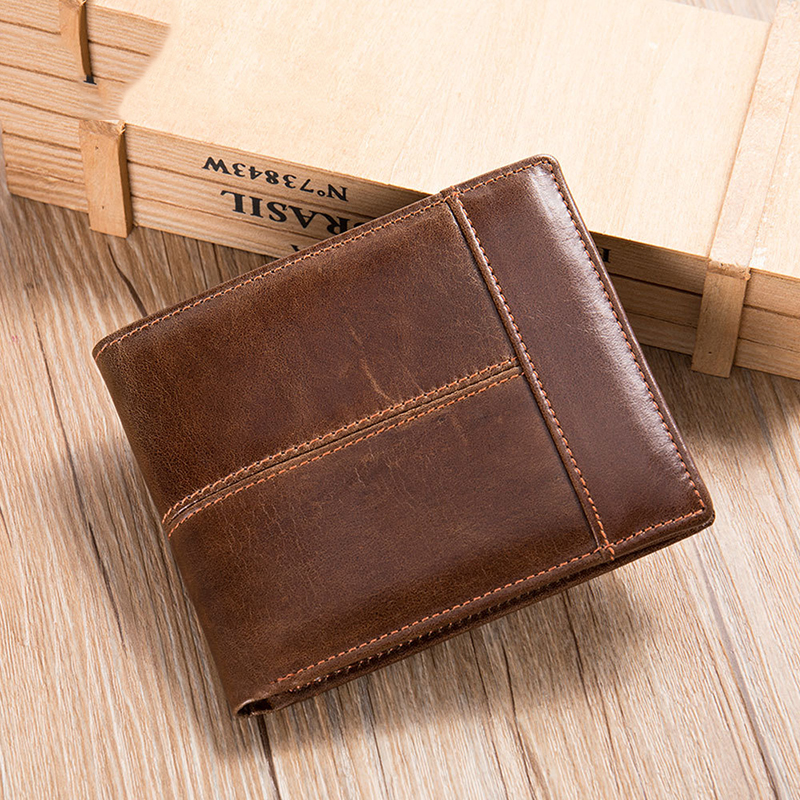 RFID Anti-theft Leather Men's Wallet Short Top Layer Cow Multi Card Holders Bank ID Credit Black New Folding Wallets Coin Purse