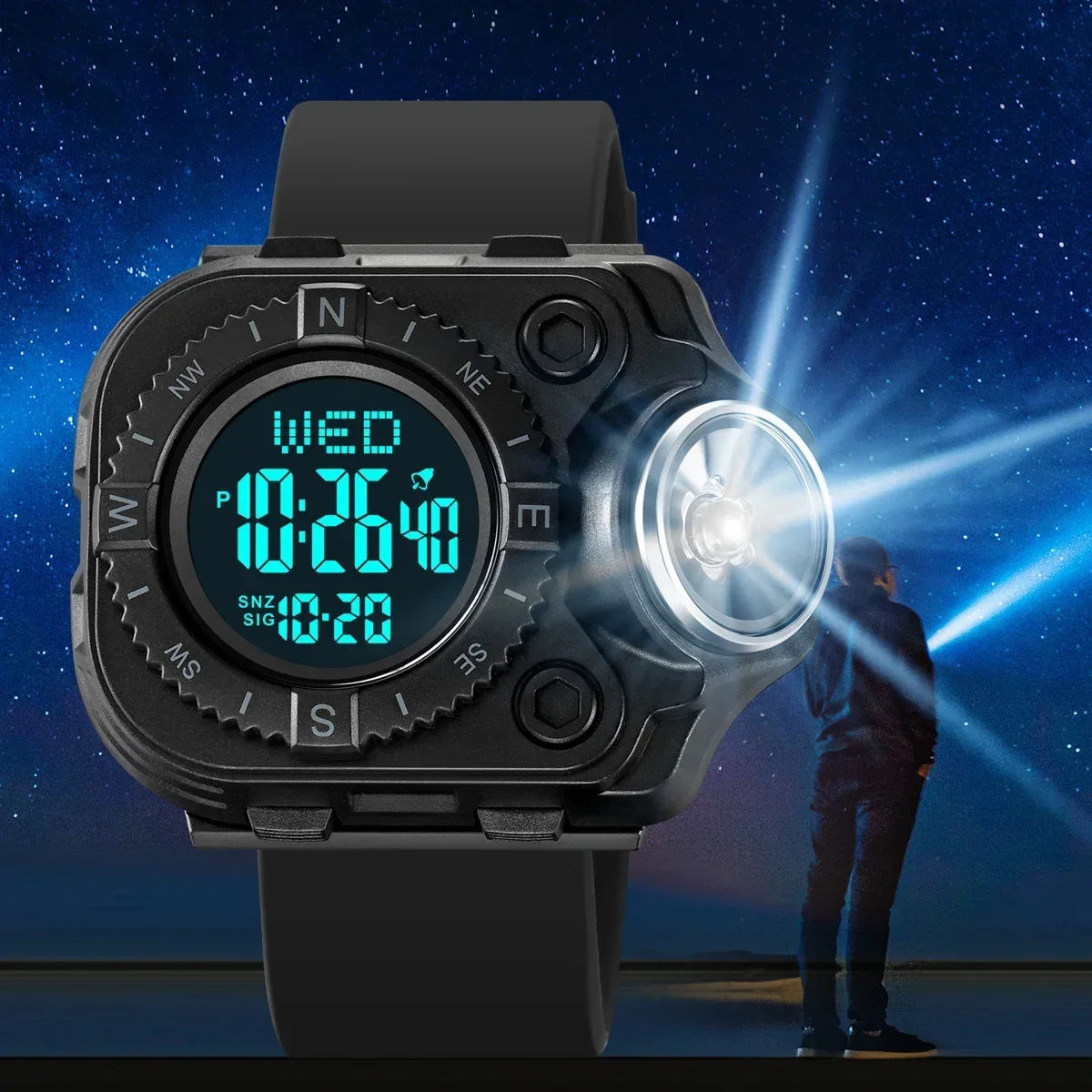 SKMEI Creative LED Flashlight Countdown Sport Watches Men Back Light Digital Wristwatch Waterproof Alarm Stopwatch Clock 2187
