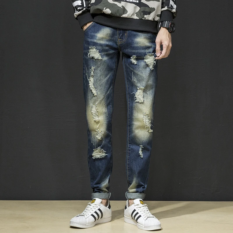 Men's Jeans Denim new Design Slim Fit Broken Hole Trend Versatile Beggar 2025 High Street Young Hip Hop Party Plus Size Pants