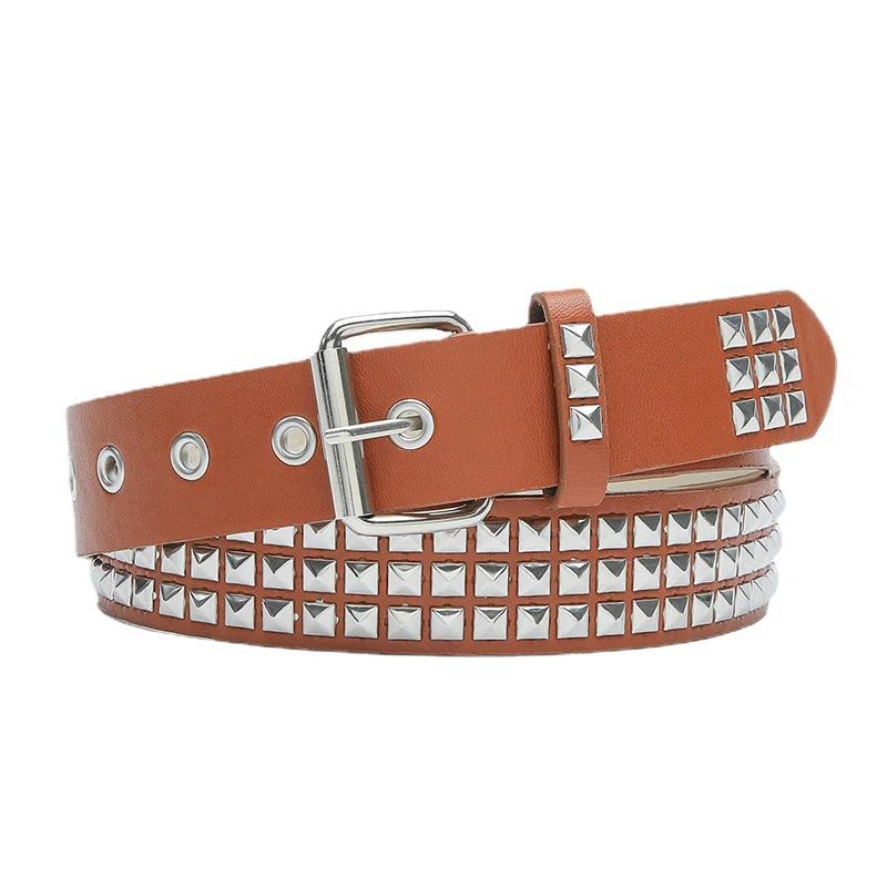 New Square Bead Rivet Belt Metal Pyramid Belt Men And Women Punk Hardware Jeans Belt PU Leather Designer Belt Woman Belts