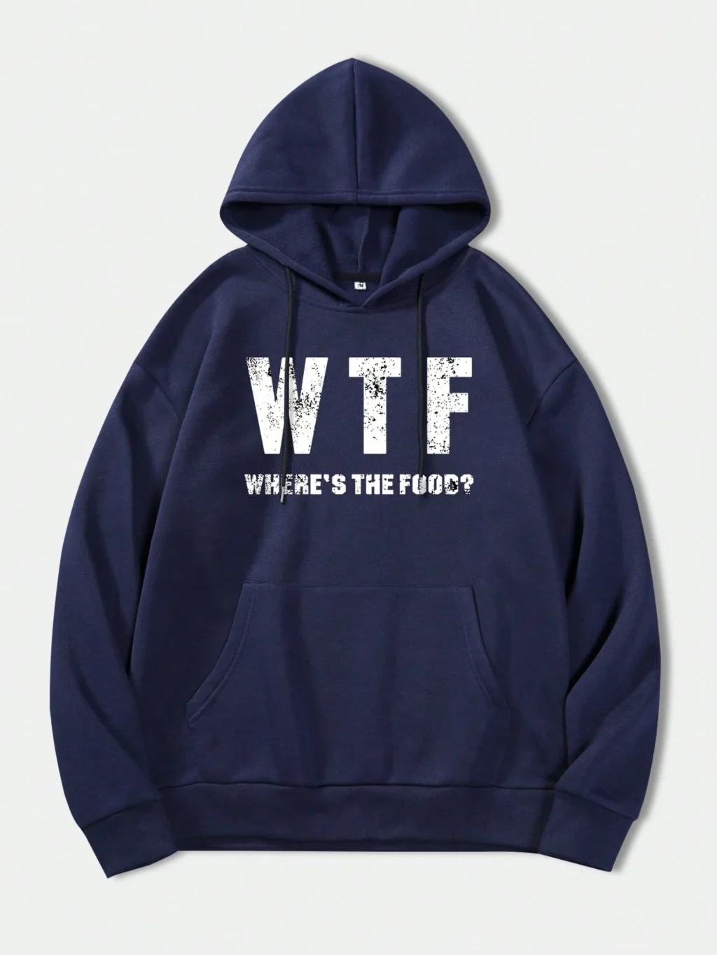 Men Slogan Where's The Food Letter Printing Hoodie Pocket Drawstring Pullovers Thermal Fleece Sweatshirts Autumn Casual Clothes