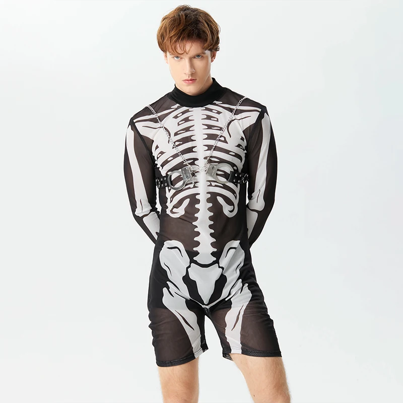 Mesh Rompers 2023 Men's Transparent Turtleneck Long Sleeve Sexy Bodysuits Printing Homewear Male Pamas Jumpsuits S-3XL INCERUN smile