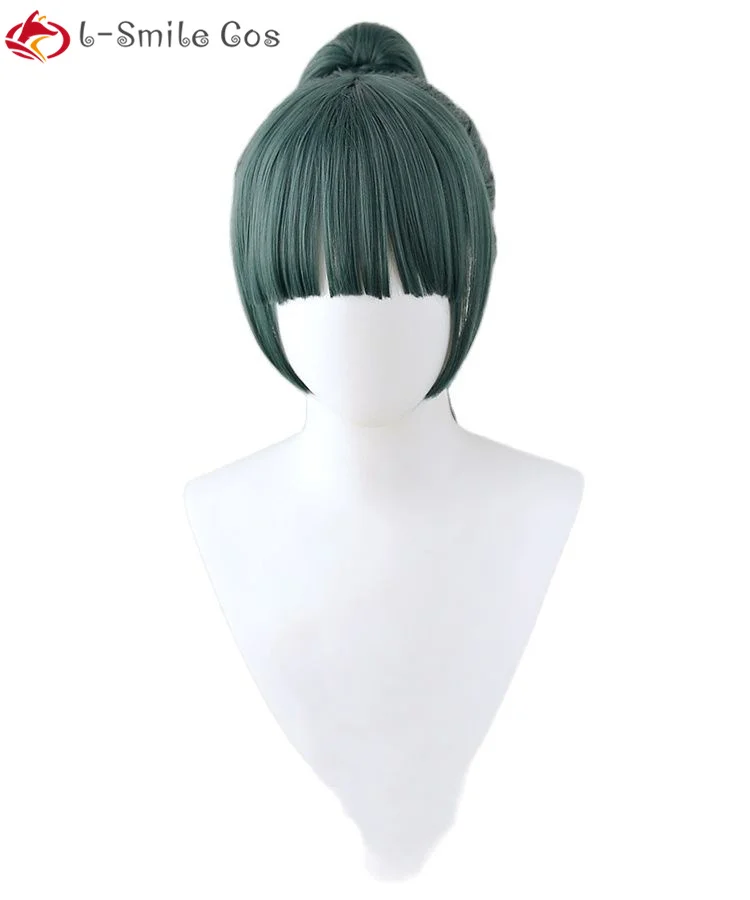 Anime Maki Zenin Cosplay Wig Cosplay 55cm Dark Green Wig Cosplay Anime Cosplay Wigs Heat Resistant Synthetic Wigs + Wig Cap