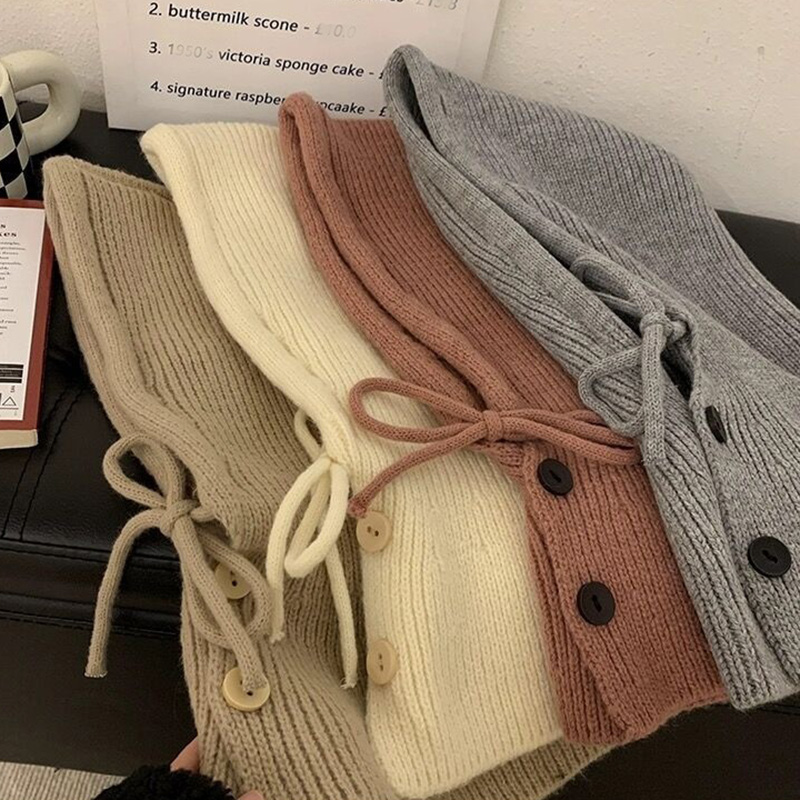 2023 Winter Balaclava Hats For Women Unisex Knitted Hooded Outdoor Warmer Drawstring Hat One-Piece Neck Collar Beanies Caps