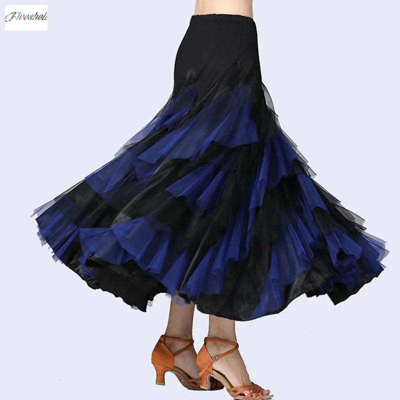 Women s skirt Dancing Costume Flamenco Waltz Ballroom Dance Skirt Layered Big Swing Spanish Skirts