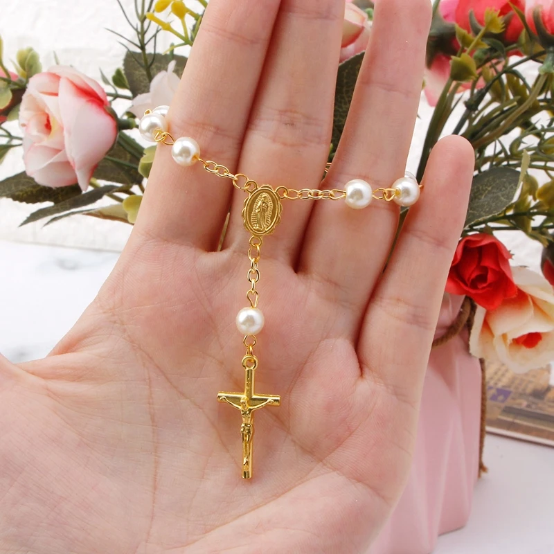 Baby Pearl Baptism Religious Gift Catholic Finger Chain Mini Rosary Multicolor Rosary Bracelet for Women Dropshipping