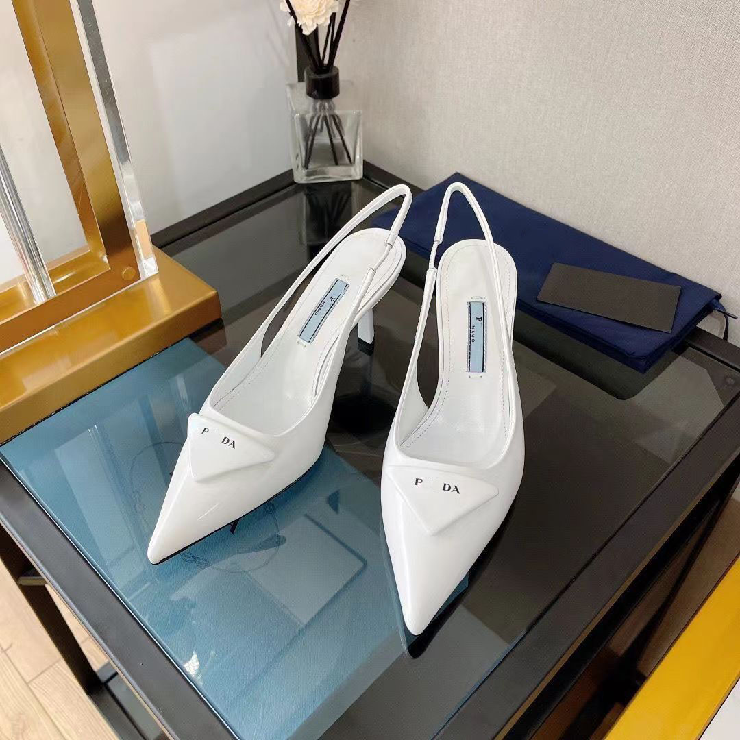 Backless high-heeled women's sandals, white luxury leather dress shoes Paris designer, sandals 7cm small high-heeled square toe ankle strap party shoes