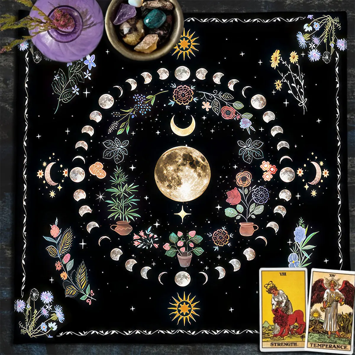 Botanical Moon Altar Cloth Tarot Mat Triple Moon Flower 2025 Spread Tarot new Reading Cloth Spiritual Oracle Card Pad Divination Tools